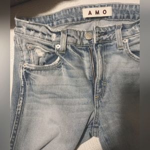 AMO women's denim, Fairfax Twist skinny jeans, split ankle. Size 28. Like new